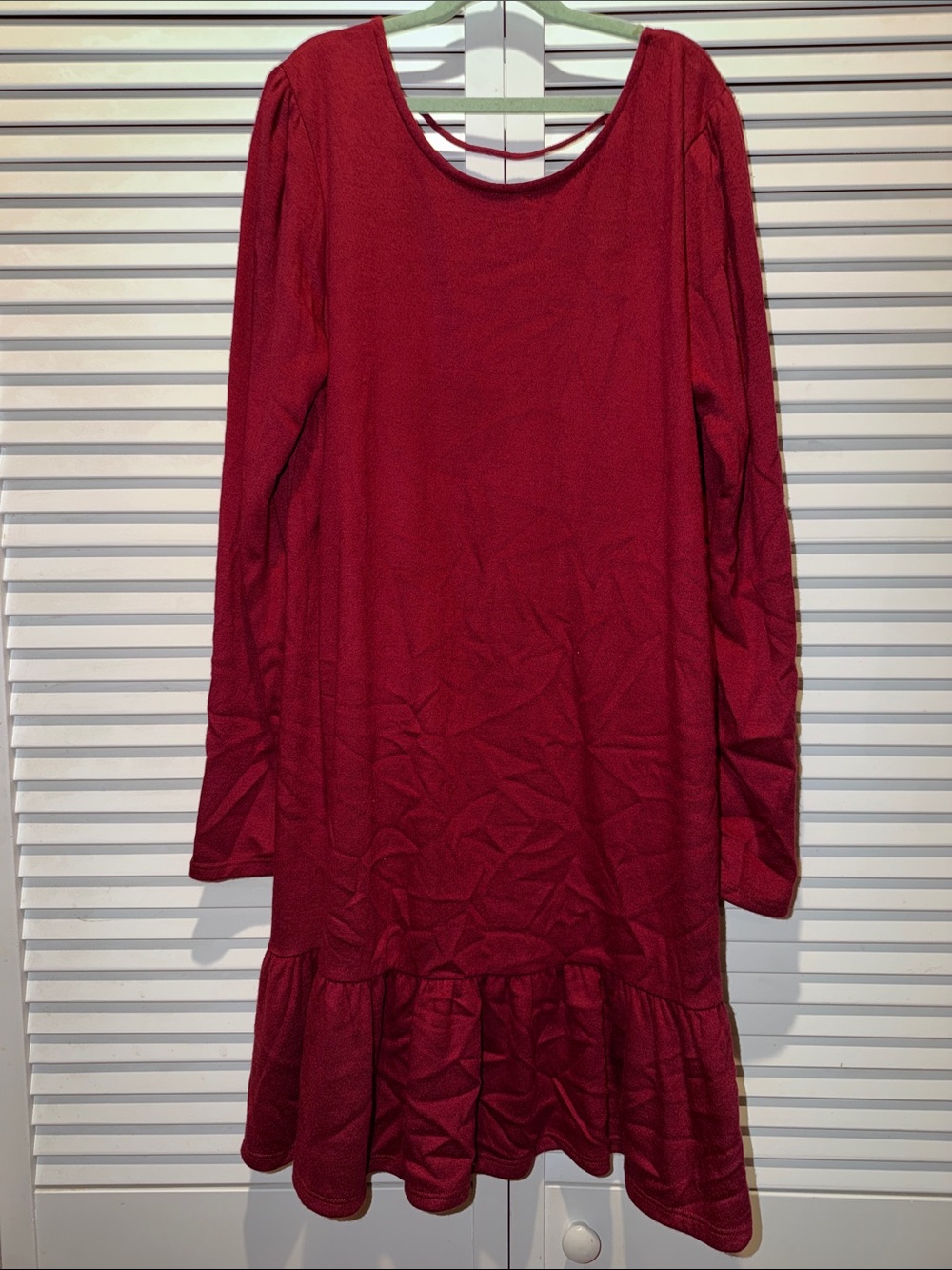 Alya Long Sleeve Red Ruffle-Hem Dress